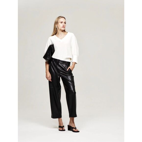 The Reset R Label Slouchy Vegan Leather Trouser Black Size M - Picture 3 of 12